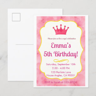 Carte Postale Invitation d'anniversaire de la Couronne rose   za