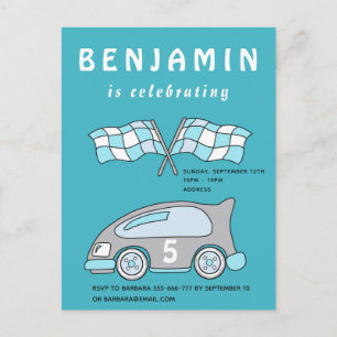 Carte Postale Invitation d'anniversaire de voiture de course