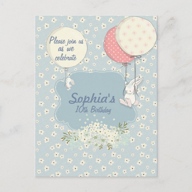Carte Postale Invitation d'anniversaire du lapin de printemps (Devant)
