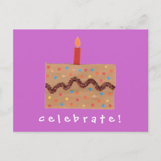 Carte Postale Invitation d'anniversaire gâteau confetti
