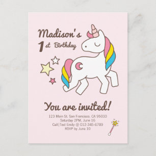 Carte Postale Invitation d'anniversaire licorne mignonne & étoil