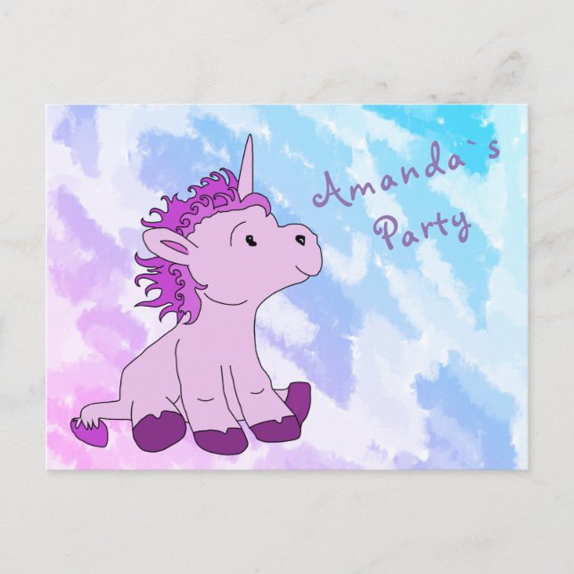 Carte Postale Invitation d'anniversaire Licorne Rose (Devant)