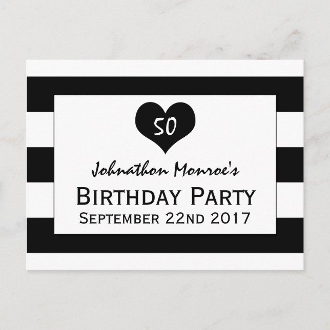 Carte Postale Invitation d'anniversaire moderne chic noir et bla (Devant)