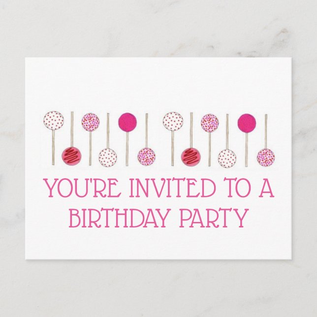 Carte Postale Invitation d'anniversaire pour gâteaux sucettes ro (Devant)