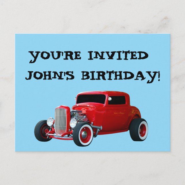 CARTE POSTALE INVITATION D'ANNIVERSAIRE VOITURE CLASSIQUE (Devant)