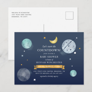 Carte Postale Invitation de Baby Shower Aquarelle Galaxie Espace