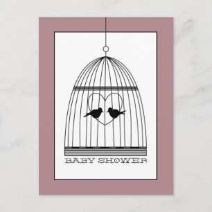 Carte Postale Invitation de Baby shower Coeur vintage Birdcage