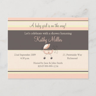 Carte Postale Invitation de Baby shower de bandes (fille)