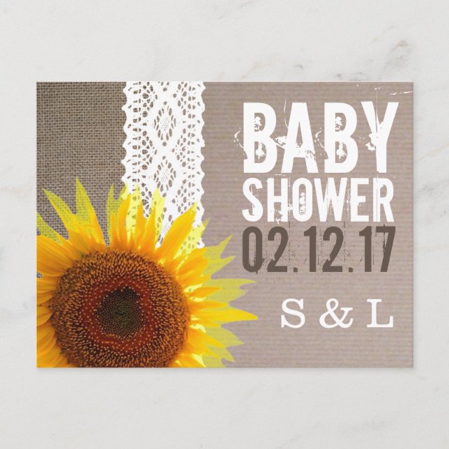 Carte Postale Invitation de Baby shower de dentelle de tournesol (Devant)