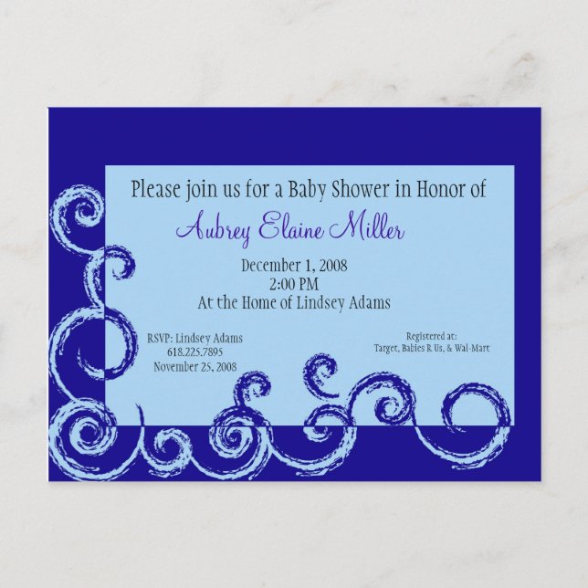 Carte Postale Invitation de Baby shower de tourbillon rose - Cus (Devant)