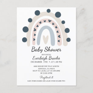 Carte Postale Invitation de Baby shower rose arc-en-ciel Boho