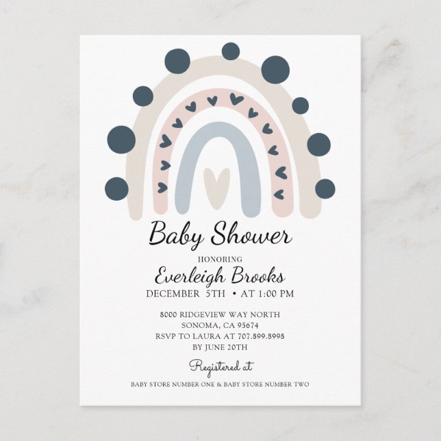 Carte Postale Invitation de Baby shower rose arc-en-ciel Boho (Devant)