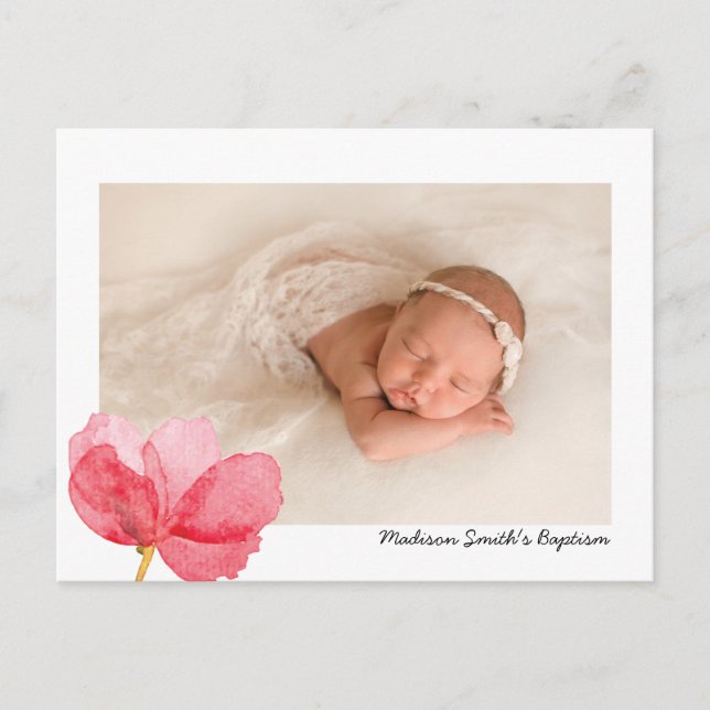 Carte Postale Invitation de baptême aux fleurs à l'aquarelle (Devant)