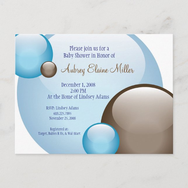 Carte Postale Invitation de bulle bleue et Brown (Devant)