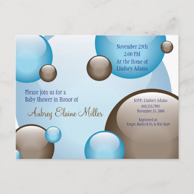 Carte Postale Invitation de bulle bleue et Brown en cluster (Devant)