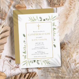 Carte Postale Invitation de confirmation de verdure Gold