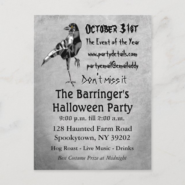 Carte Postale Invitation de Crow Halloween (Devant)