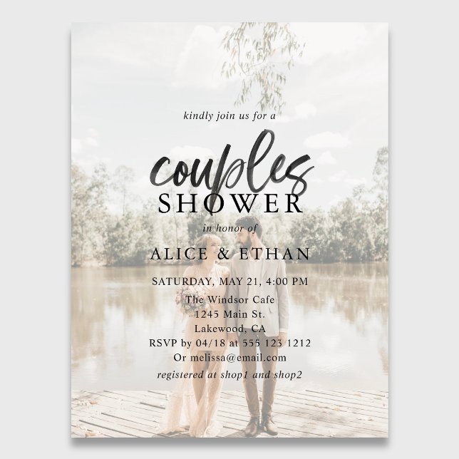 Carte Postale Invitation de douche de couple de script de brosse (Créateur téléchargé)