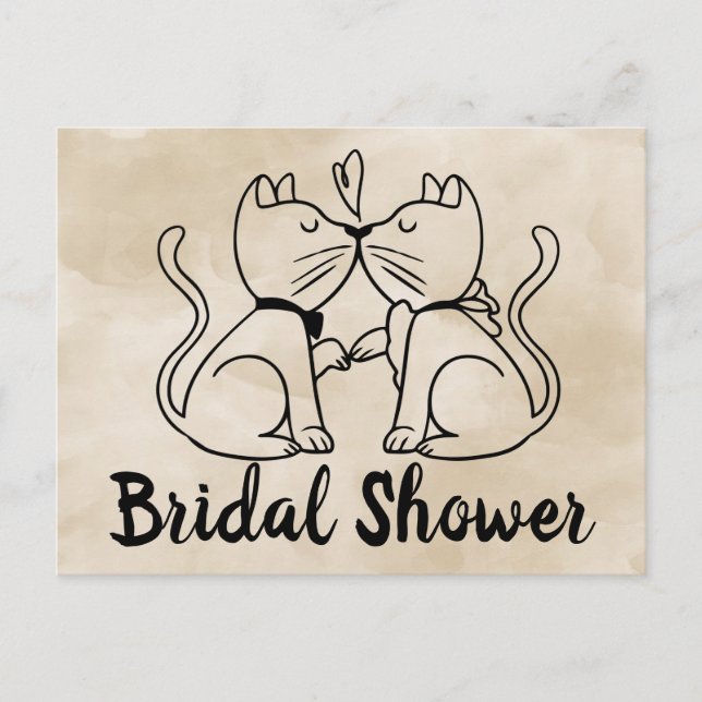 Carte Postale Invitation de douche nuptiale chat Aquarelle Brown (Devant)