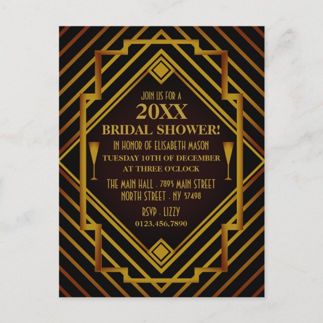 Carte Postale Invitation de douche nuptiale en or (Devant)