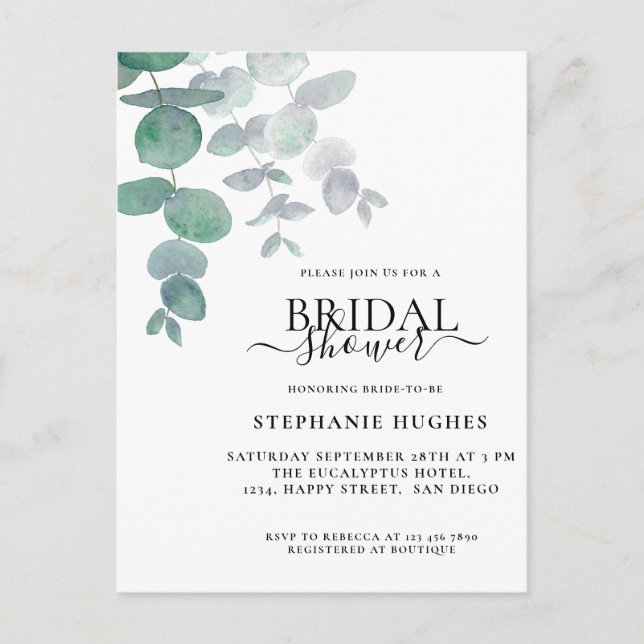 Carte Postale Invitation de douche nuptiale Eucalyptus Green (Devant)