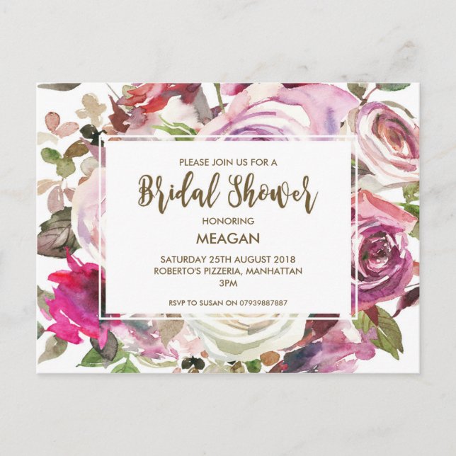 Carte Postale Invitation de douche nuptiale lilas floral moderne (Devant)
