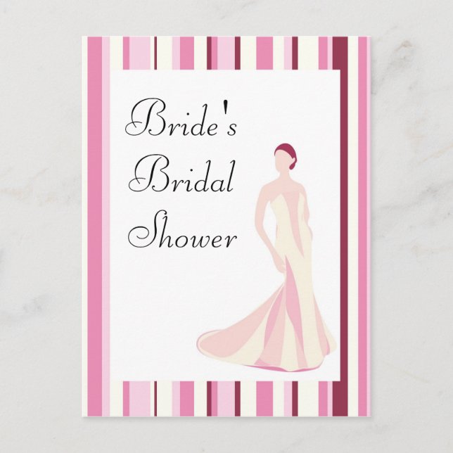 Carte Postale Invitation de douche nuptiale rose rayé (Devant)