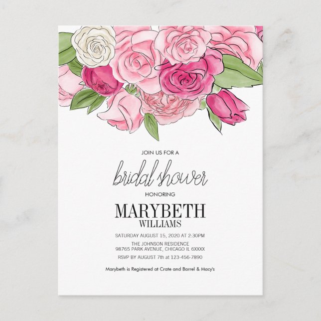 Carte postale Invitation de douche nuptiale Roses  (Devant)