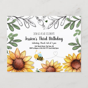 Carte Postale Invitation de fête d'anniversaire de l'abeille de 