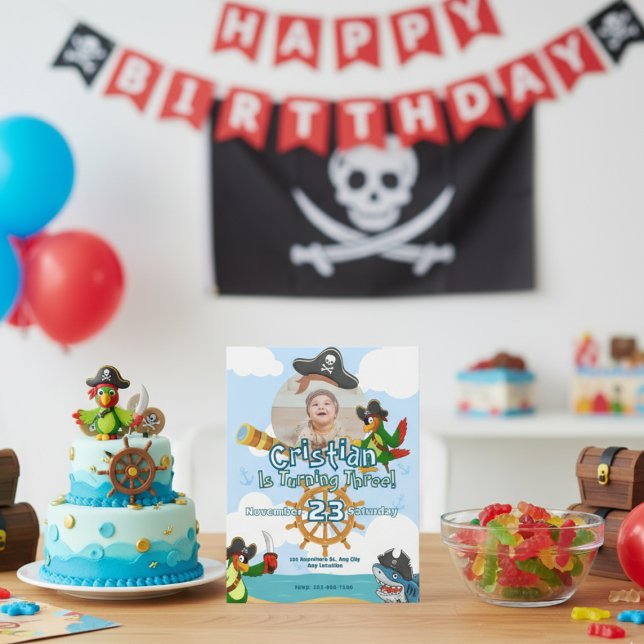 Carte Postale Invitation de fête d'anniversaire de pirates perso (Créateur téléchargé)