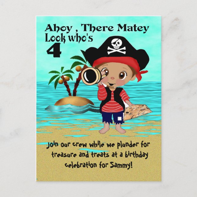 Carte Postale Invitation de fête d'anniversaire du Pirate (Devant)