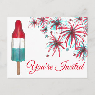 Carte Postale Invitation de fête de feu d'artifice de fusée de g