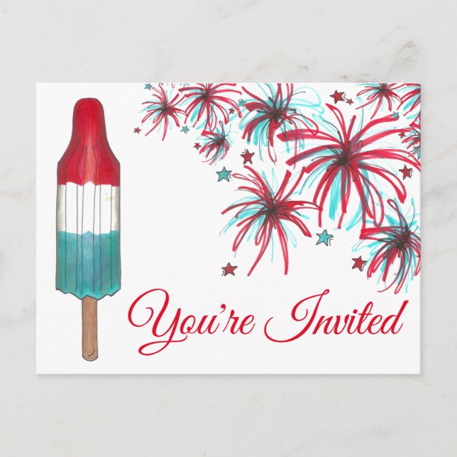 Carte Postale Invitation de fête de feu d'artifice de fusée de g (Devant)