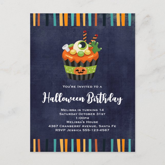 Carte Postale Invitation de fête pour un goûter d'Halloween avec (Devant)