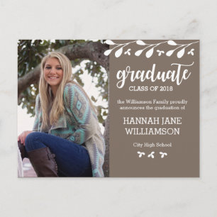 Carte Postale Invitation de graduation de photo florale Boho mod