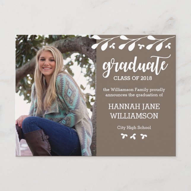 Carte Postale Invitation de graduation de photo florale Boho mod (Devant)