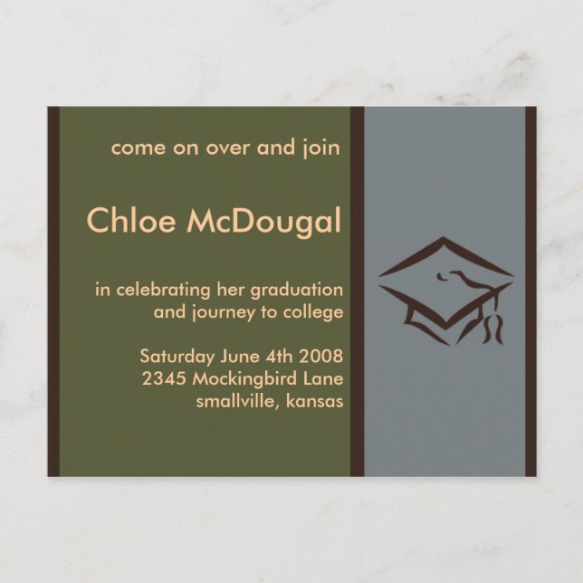 Carte Postale Invitation de graduation personnalisable Olive (Devant)