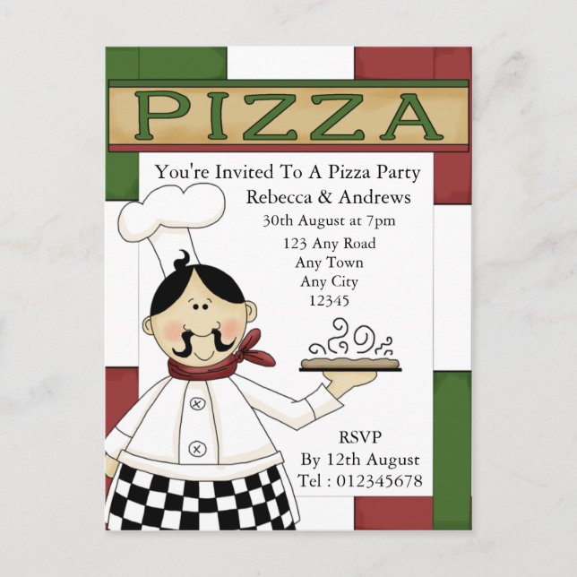 Carte Postale Invitation de la fête de Pizza (Devant)