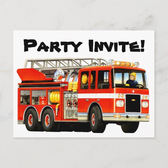 Carte Postale Invitation de la fête des camions d'incendie pour  (Devant)