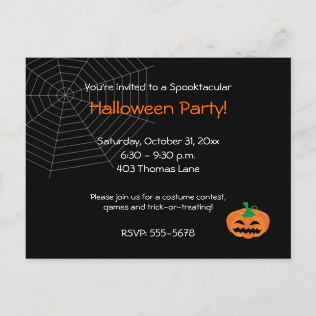 Carte Postale Invitation de la fête d'Halloween (Devant)