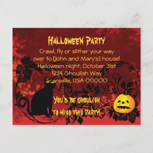 Carte Postale Invitation de la fête d'Halloween Cat Noir