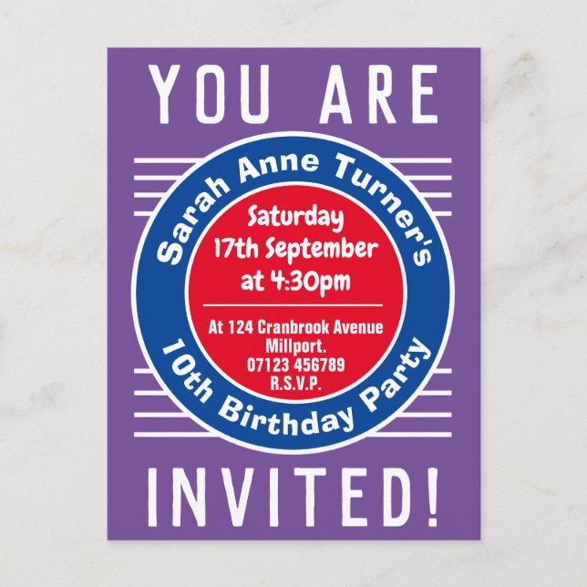 Carte Postale Invitation de la fête du 10e anniversaire de l'enf (Devant)