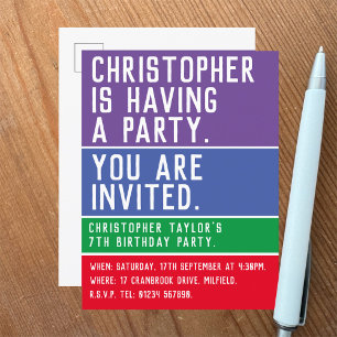Carte Postale Invitation de la fête du 7e anniversaire de l'enfa