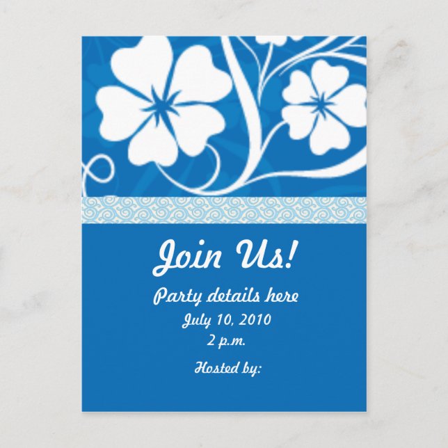 Carte Postale Invitation de la fête Hisbiscus Bleu (Devant)