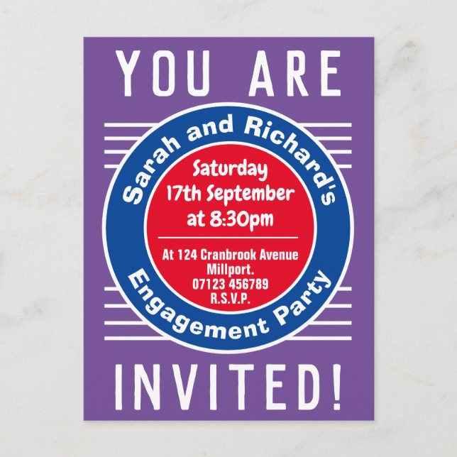 Carte Postale Invitation de la partie d'engagement (Devant)