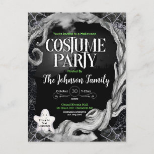 Carte Postale Invitation de la soirée costumée d'Halloween noir