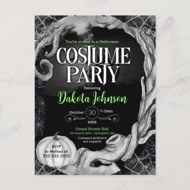 Carte Postale Invitation de la soirée costumée d'Halloween noir  (Devant)