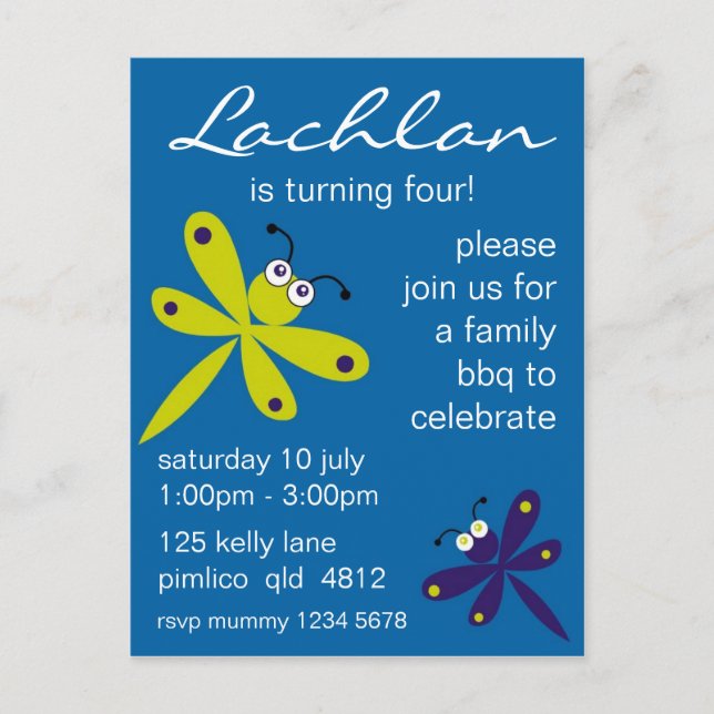 Carte Postale Invitation de libellules [bleu] (Devant)