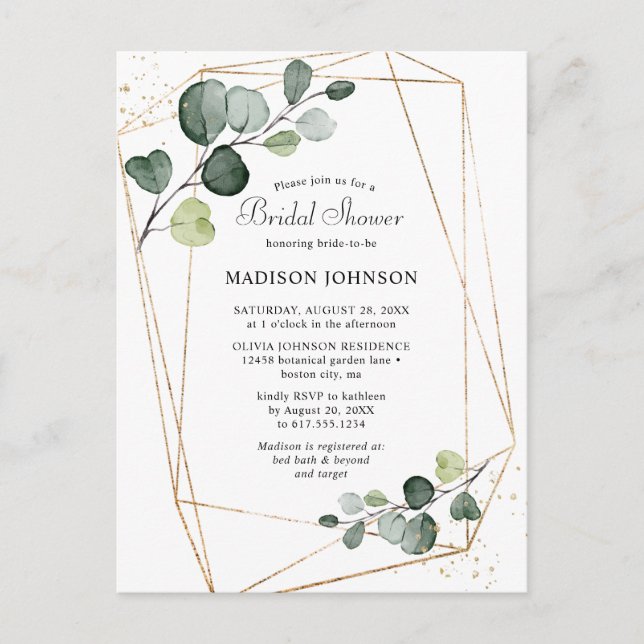 Carte Postale Invitation de mariage au thème eucalyptus avec cad (Devant)