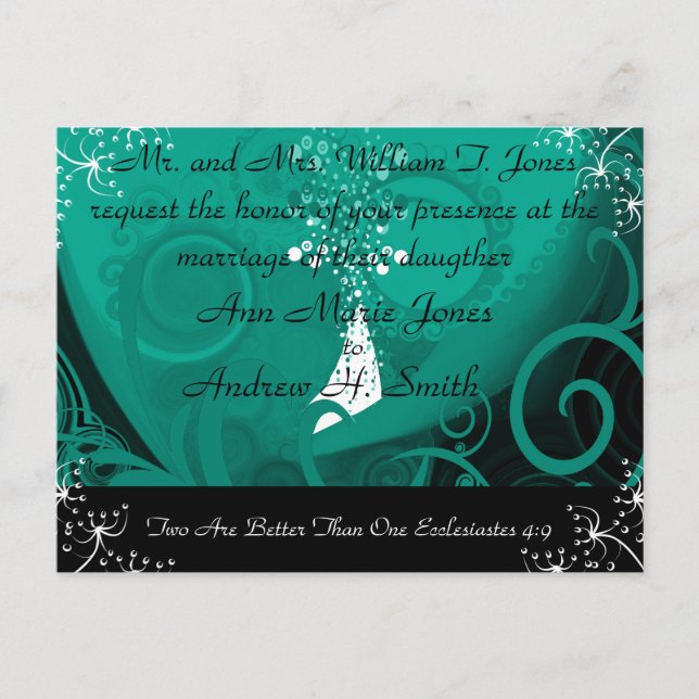 Carte Postale Invitation de mariage chrétien bleu sarcelle Cala  (Devant)